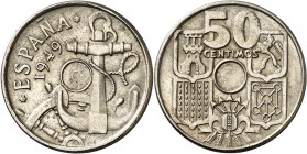 1949*1952. Franco. 50 céntimos. (AC. 23 var) (AC. pdf. 23.1). Sin perforación central. Escasa. 3,95 g. EBC.