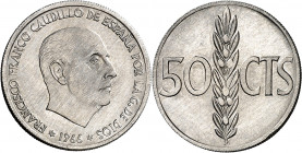 1966*1968. Franco. 50 céntimos. (AC. 32). Reverso girado 90º aprox. 1 g. S/C-.