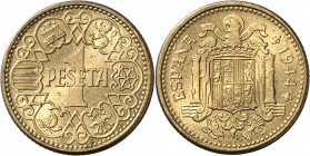 1944. Franco. 1 peseta. (AC. 44). Bella. 3,49 g. S/C-.