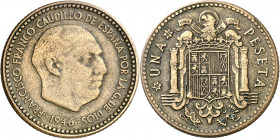 1946*1948. Franco. 1 peseta. (AC. 45). Tipo "Benlliure". Muy rara. 3,47 g. MBC.