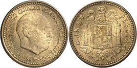 1947*1951. Franco. 1 peseta. (AC. 51). Escasa. 3,50 g. EBC+.