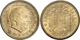 1947*1953. Franco. 1 peseta. (AC. 53). Escasa. 3,51 g. EBC/EBC+.