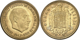 1947*1954. 1 peseta. (AC. 54). Mínimas rayitas. Escasa. 3,52 g. S/C-.
