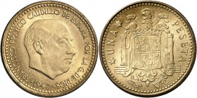 1947*1956. Franco. 1 peseta. (AC. 55). Rara. 3,53 g. S/C-.