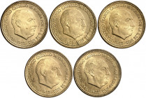 1953*56 y *60 a *63. Franco. 1 peseta. (AC. 58 y 59 a 62). 5 monedas. S/C-/S/C.