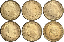 1963*63 a *67 y 1966*70. Franco. 1 peseta. (AC. 63 a 67 y 71). 6 monedas. S/C-/S/C.