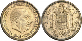 1946*1949. Franco. 2,50 peseta. (AC. 81). Prueba no adoptada en cuproníquel. Muy rara. 8,52 g. EBC+.