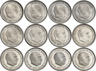1957*64 a *75. Franco. 5 pesetas. (AC. 104 a 115). 12 monedas. EBC+/S/C.