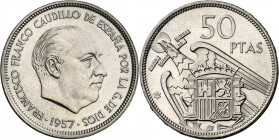 1957*69. Franco. 50 pesetas. (AC. 138). Rara. 12,58 g. Proof.