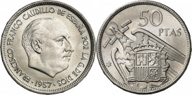 1957*71. Franco. 50 pesetas. (AC. 140). 12,50 g. Proof.