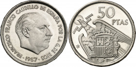 1957*72. Franco. 50 pesetas. (AC. 141). 12,57 g. Proof.