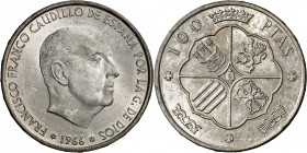 1966*1966. Franco. 100 pesetas. (AC. 145). 19,10 g. S/C-.