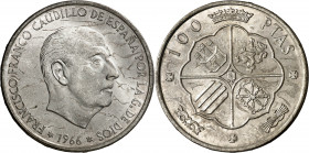 1966*1967. Franco. 100 pesetas. (AC. 146). 19,09 g. S/C-.