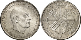 1966*1969. Franco. 100 pesetas. (AC. 148). Palo curvo. 19,07 g. EBC+.