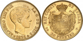 1896*1961. Franco. PGV. 20 pesetas. (AC. 172). Acuñación de 900 ejemplares. Limpiada. Rara. 6,47 g. EBC.