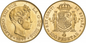 1897*1961. Franco. SGV. 100 pesetas. (AC. 177). Acuñación de 810 ejemplares. Leves rayitas. Rara. 32,16 g. S/C-.