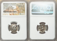 MACEDONIAN KINGDOM. Alexander III the Great (336-323 BC). AR drachm (19mm, 4.18 gm, 11h). NGC Choice VF 5/5 - 4/5. Posthumous issue of Colophon, 310-3...
