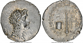 MACEDON UNDER ROME. Aesillas, as Quaestor (ca. 95-65 BC). AR tetradrachm (31mm, 16.85 gm, 1h). NGC AU 4/5 - 4/5, flan flaw. Uncertain mint, 93-92 BC. ...