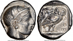 ATTICA. Athens. Ca. 465-455 BC. AR tetradrachm (24mm, 17.14 gm, 11h). NGC Choice XF 4/5 - 4/5. Head of Athena right, wearing crested Attic helmet orna...