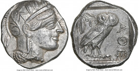 ATTICA. Athens. Ca. 440-404 BC. AR tetradrachm (25mm, 17.14 gm, 7h). NGC Choice AU 5/5 - 4/5. Mid-mass coinage issue. Head of Athena right, wearing ea...