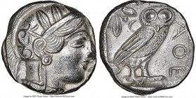 ATTICA. Athens. Ca. 440-404 BC. AR tetradrachm (23mm, 17.15 gm, 9h). NGC Choice AU 4/5 - 4/5. Mid-mass coinage issue. Head of Athena right, wearing ea...