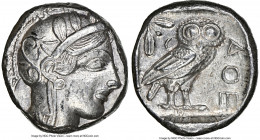 ATTICA. Athens. Ca. 440-404 BC. AR tetradrachm (23mm, 17.19 gm, 7h). NGC AU 5/5 - 4/5. Mid-mass coinage issue. Head of Athena right, wearing earring, ...