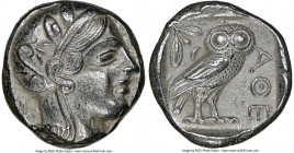 ATTICA. Athens. Ca. 440-404 BC. AR tetradrachm (23mm, 17.15 gm, 7h). NGC AU 5/5 - 4/5. Mid-mass coinage issue. Head of Athena right, wearing earring, ...