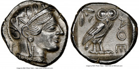 ATTICA. Athens. Ca. 440-404 BC. AR tetradrachm (24mm, 17.15 gm, 4h). NGC AU 5/5 - 4/5. Mid-mass coinage issue. Head of Athena right, wearing earring, ...