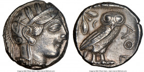 ATTICA. Athens. Ca. 440-404 BC. AR tetradrachm (23mm, 17.16 gm, 9h). NGC AU 4/5 - 4/5. Mid-mass coinage issue. Head of Athena right, wearing earring, ...