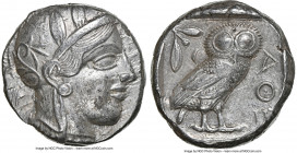 ATTICA. Athens. Ca. 440-404 BC. AR tetradrachm (23mm, 17.16 gm, 1h). NGC AU 5/5 - 3/5, light graffito. Mid-mass coinage issue. Head of Athena right, w...