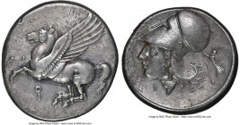 CORINTHIA. Corinth. Ca. 4th century BC. AR stater (22mm, 8.46 gm, 9h). NGC XF 5/5 - 3/5. Ca. 375-300 BC. Pegasus flying left; Ϙ below / Head of Athena...
