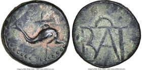 BOSPORAN KINGDOM. Polemo I (ca. 14-9 BC). AE denomination C (17mm, 3.06 gm, 12h). NGC Choice Fine 4/5 - 2/5, scratches. Dolphin leaping right before u...