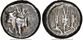 BITHYNIA. Calchedon. Ca. 387-340 BC. AR hemidrachm (10mm, 12h). NGC VF. Chian standard, 357-340 BC. KAΛX, bull standing left on grain ear / three grai...