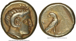 LESBOS. Mytilene. Ca. 377-326 BC. EL sixth-stater or hecte (10mm, 2.52 gm, 8h). NGC VF 4/5 - 4/5. Head of Apollo Carneius right, with horn of Ammon / ...