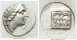 CARIAN ISLANDS. Rhodes. Ca. 88-84 BC. AR drachm (15mm, 2.60gm, 11h). Plinthophoric standard, Menodorus, magistrate. Radiate head of Helios right / MHN...