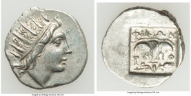 CARIAN ISLANDS. Rhodes. Ca. 88-84 BC. AR drachm (15mm, 2.16 gm, 11h). Plinthophoric standard, Philon, magistrate. Radiate head of Helios right / ΦIΛΩN...