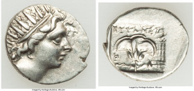 CARIAN ISLANDS. Rhodes. Ca. 88-84 BC. AR drachm (15mm, 2.78 gm, 12h). VF. Plinthophoric standard, Euphanes, magistrate. Radiate head of Helios right /...