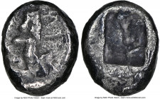 ACHAEMENID PERSIA. Darius I-Xerxes II (ca. 505-480 BC). AR sixth-siglos (8mm). NGC Fine. Sardes. Persian Great King in running-kneeling pose right, sh...