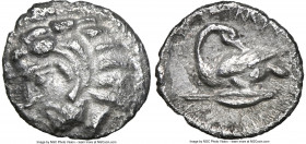 CILICIA. Mallus. Ca. 385-333 BC. AR obol (9mm, 3h). NGC XF. Bearded head of Herakles left, wearing lion skin headdress / Swan standing left, head reve...