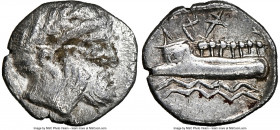 PHOENICIA. Aradus. Ca. 400-350 BC. AR obol (9mm, 6h). NGC Choice VF. Laureate, bearded head of Ba'al-Arwad right / MA' (Phoenician), galley sailing ri...