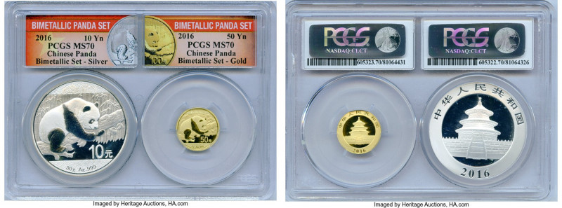 People's Republic 2-Piece Certified silver & gold Panda Set 2016 MS70 PCGS, 1) s...