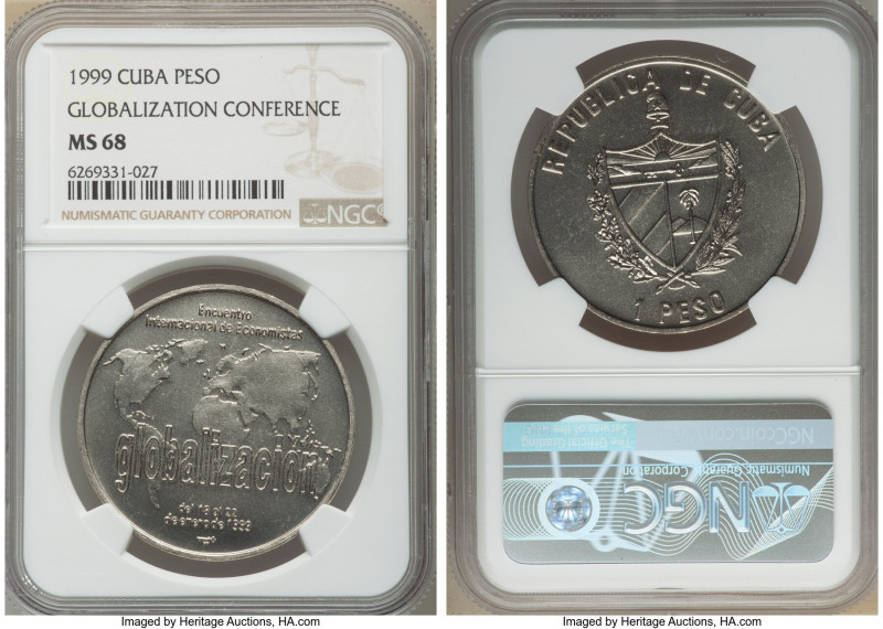Republic Peso 1999 MS68 NGC, Havana mint, KM1999. Mintage: 200. International Gl...