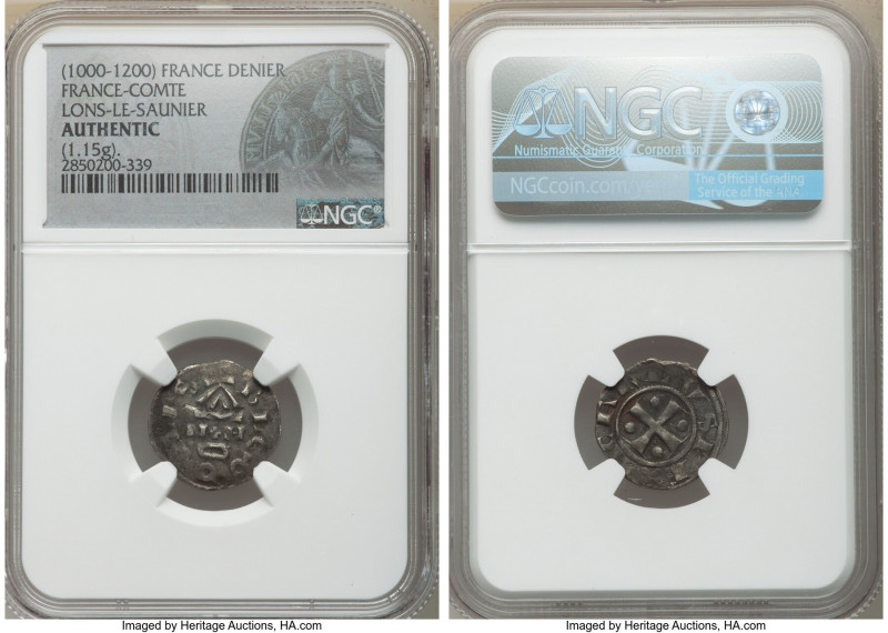 Lons-Le-Saunier Denier ND (1000-1200) Authentic NGC, Rob-1726. 1.15gm. +BLEDONIS...