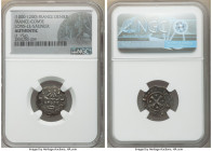 Lons-Le-Saunier Denier ND (1000-1200) Authentic NGC, Rob-1726. 1.15gm. +BLEDONIS tetrastyle temple containing cross, long oval below / +CARLVS REX, cr...