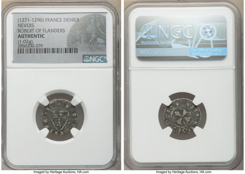 Nevers. Robert of Flanders Denier ND (1271-1296) Authentic NGC, Rob-4586, PdA-21...