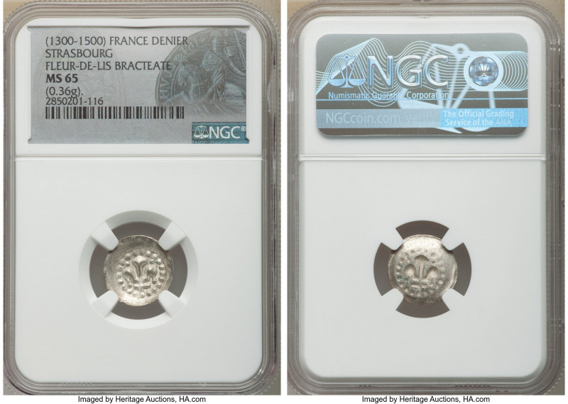 Strasbourg. Anonymous Denier (Fleur-de-Lis Bracteate) ND (1300-1500) MS65 NGC, R...