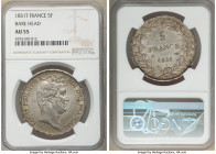 Louis Philippe I 5 Francs 1831-T AU55 NGC, Nantes mint, KM745.12, Dav-89, Gad-676. Bare head type. Shadow gray tone with red and gold accents. 

HID...