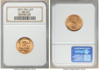 Republic gold 20 Francs 1912 MS65 NGC, KM857. AGW 0.1867 oz. 

HID09801242017

© 2020 Heritage Auctions | All Rights Reserved