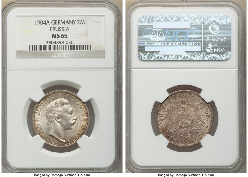 Prussia. Wilhelm II 2 Mark 1904-A MS65 NGC, Berlin mint, KM522. 

HID098012420...