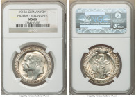 Prussia. Wilhelm II "Berlin University" 3 Mark 1910-A MS66 NGC, Berlin mint, KM530, J-107. Pastel colored tone on frosted surface. 

HID09801242017...